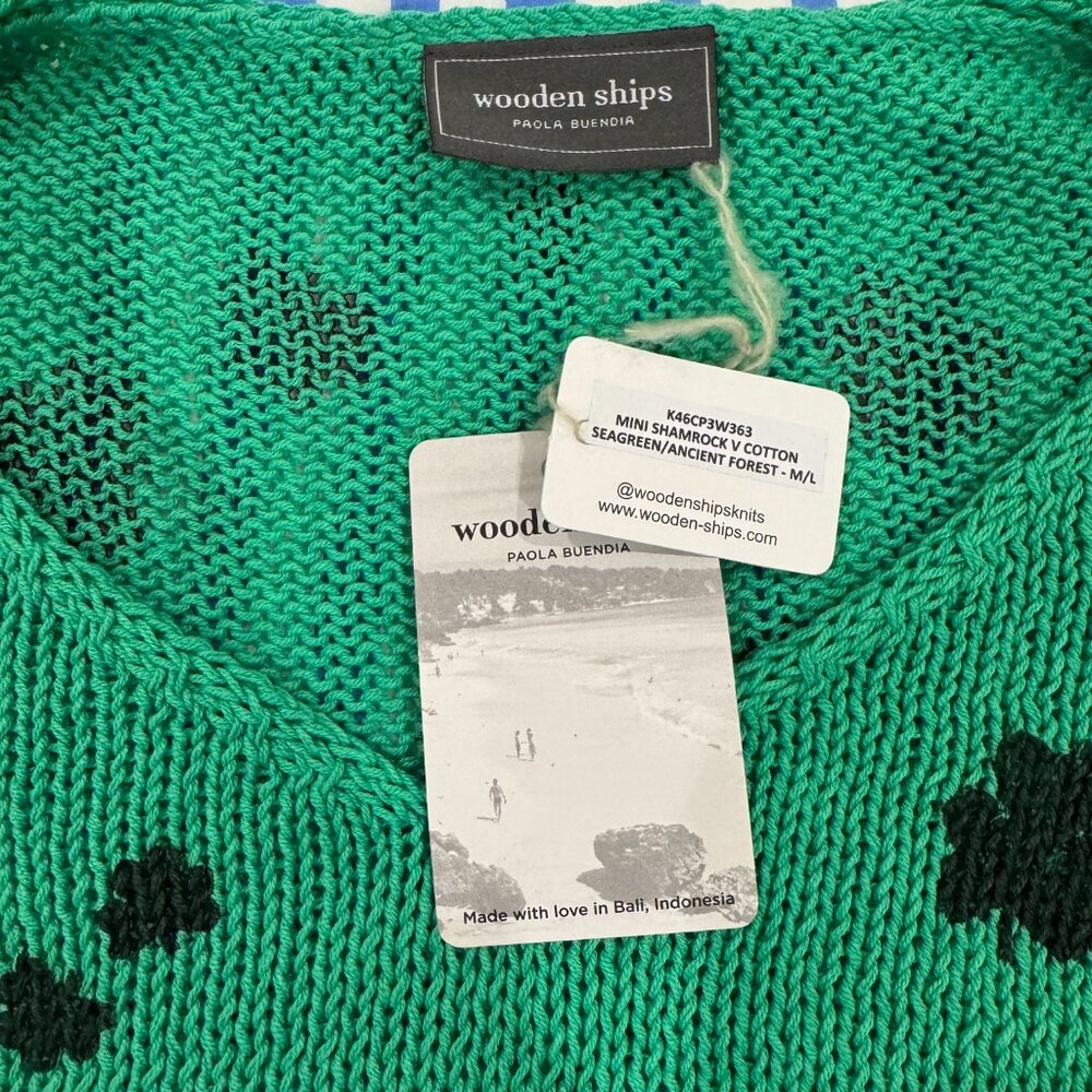 Wooden Ships Mini Shamrock Green Sweater | Size M/L | NWT - Picture 3 of 9
